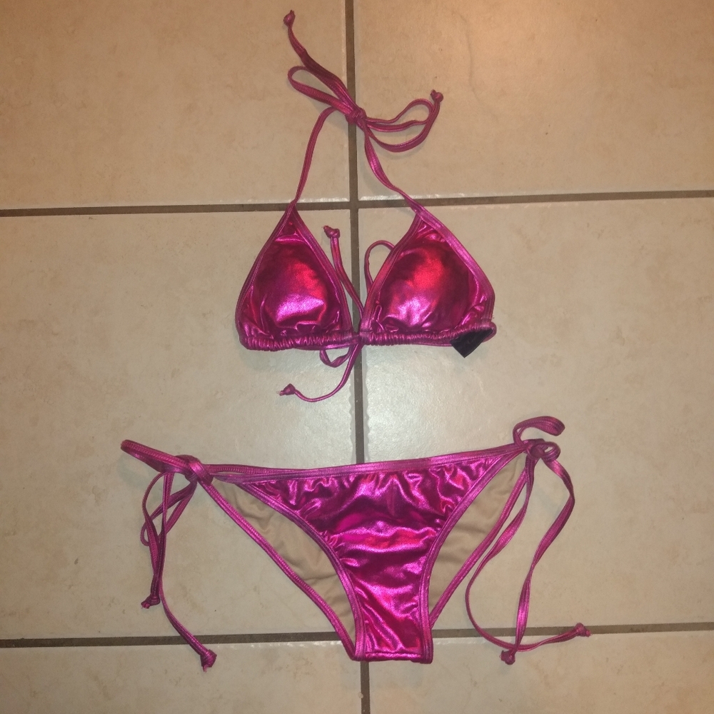 Blvd Collection Sexy Pink Shiney String Bikini